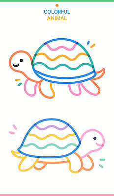 동물 디자인 교육 어린이 컬러 라인일러스트 일러스트 모션 생물 바닥 반려동물 걷기 귀여움 줄무늬 표현 거북이 즐거움 그림 기어가기 창의력 국내일러스트 AI파일 감정 컨셉 무늬 파충류 사람 파일형식 벡터