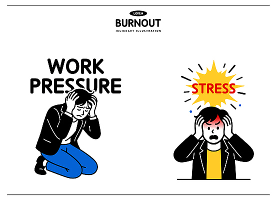 감정 일러스트 스트레스 직장 표정 피곤 사람 일상 업무 작업 직장인 불안 걱정 압박 우울감 힘듦 번아웃증후군 정신건강 국내일러스트 AI파일 직업 컨셉 회사 건강 라이프 사회이슈 파일형식 벡터