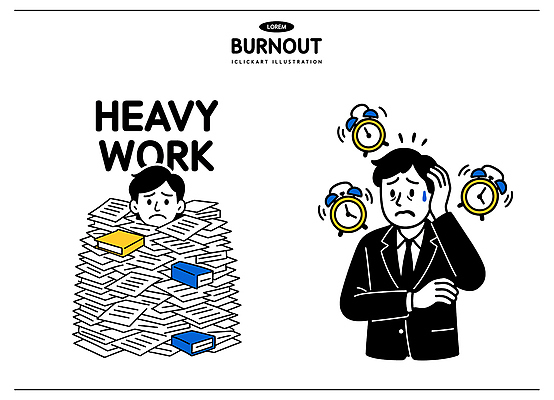 감정 시계 일러스트 스트레스 경고 사람 사무실 마음 시간 업무 작업 직장인 불안 문서 긴장 힘듦 번아웃증후군 국내일러스트 AI파일 직업 컨셉 비즈니스 사회이슈 파일형식 벡터