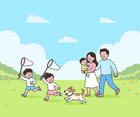 공원 행복 감정 나비 일러스트 가족 모션 자연 놀이 함께함 웃음 초원 여름 친구 부모 소풍 봄 아기 강아지 가정의달 봄소풍 국내일러스트 AI파일 계절 공공시설 곤충 컨셉 관계 표정 사람 반려동물 야외활동 개 5월 생태계 파일형식 벡터