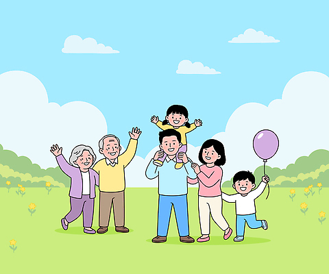 할아버지 행복 할머니 어린이 일러스트 가족 모션 놀이 함께함 사랑 웃음 풍경 잔디 야외 소풍 봄 기쁨 아빠 어깨 가정의달 풍선 봄소풍 국내일러스트 AI파일 식물 계절 여자 노년 남자 감정 컨셉 관계 표정 사람 신체부위 야외활동 5월 파일형식 벡터