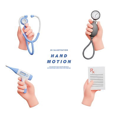 PSD 편집이미지 손 의학 청진기 모션 건강 손짓 치료 3D 진료 의사 도구 온도계 혈압계 처방전 편집3D 의료기기 신체부위 의료진 디지털합성 혈압 파일형식
