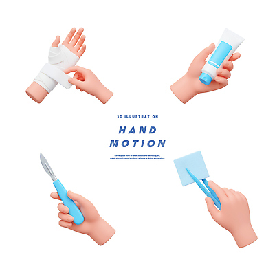 PSD 편집이미지 손 의학 안전 손짓 일상 치료 도구 작업 붕대 튜브 손재주 스크랩 재활 편집3D 모션 라이프 신체부위 3D 파일형식