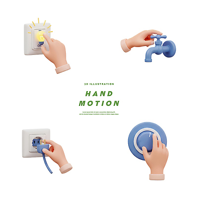 PSD 편집이미지 손 버튼 손짓 물 기계 장비 전선 전기에너지 에코 수도 다이얼 스위치 기능 조작 편집3D 자연요소 모션 신체부위 3D 환경 에너지 파일형식