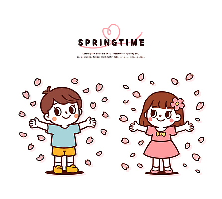 꽃잎 꽃 행복 감정 어린이 컬러 일러스트 가족 모션 자연 놀이 웃음 소녀 소년 야외 일상 봄 놀이기구 즐거움 국내일러스트 AI파일 식물 계절 여자 남자 관계 표정 사람 라이프 생태계 파일형식 벡터