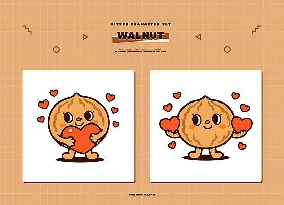 캐릭터 디자인 감정 컬러 백그라운드 일러스트 사랑 웃음 그래픽 장난감 귀여움 하트 표현 심볼 오브젝트 호두 아이템 단순화된 일러캐릭터 AI파일 모양 컨셉 표정 견과류 파일형식 벡터