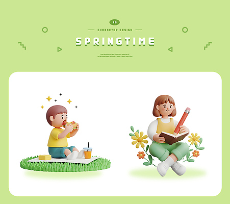 PSD 편집이미지 캐릭터 디자인 꽃 음료 어린이 음식 모션 소녀 소년 잔디 책 봄 마시기 먹기 읽기 편집3D 식물 계절 여자 남자 사람 3D 파일형식