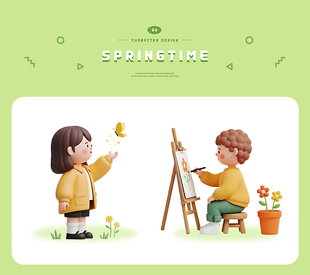 PSD 편집이미지 직업 어린이 예술 나비 모션 자연 소녀 소년 봄 색칠 그림 캔버스 창의력 편집3D 계절 여자 남자 곤충 사람 3D 생태계 파일형식