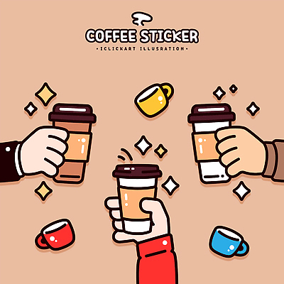 손 디자인 감정 문화 커피 음료 컬러 스티커 일러스트 사람 취미 컵 카페 모임 계산대 즐거움 그림 소통 국내일러스트 AI파일 식기 컨셉 신체부위 상점 파일형식 벡터