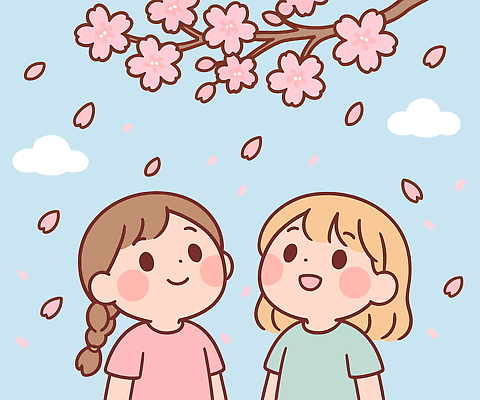 나무 응시 꽃잎 행복 어린이 일러스트 자연 놀이 하늘 바람 날씨 웃음 풍경 소녀 친구 봄 기쁨 만남 벚꽃 국내일러스트 AI파일 자연요소 식물 시선 계절 여자 꽃 감정 컨셉 관계 표정 사람 생태계 파일형식 벡터