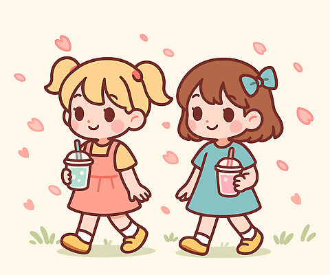 캐릭터 공원 꽃 음료 컬러 일러스트 자연 놀이 이야기 웃음 소녀 여름 친구 걷기 놀이기구 순수 즐거움 그림 소통 국내일러스트 AI파일 식물 계절 공공시설 여자 감정 어린이 컨셉 관계 모션 표정 생태계 파일형식 벡터