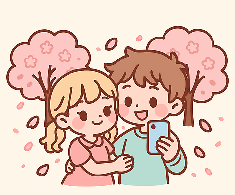 나무 공원 꽃잎 행복 감정 어린이 일러스트 자연 놀이 웃음 풍경 친구 스마트폰 봄 벚꽃 추억 즐거움 국내일러스트 AI파일 식물 계절 공공시설 꽃 컨셉 관계 표정 사람 핸드폰 스마트기기 생태계 파일형식 벡터