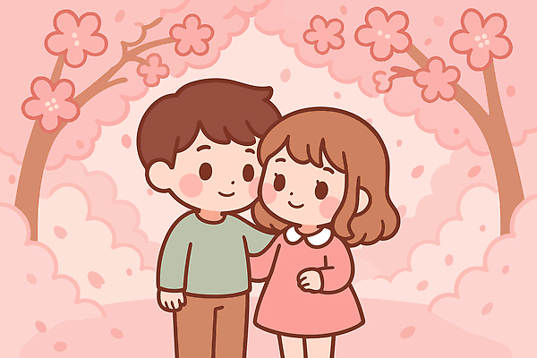 나무 공원 꽃잎 행복 일러스트 자연 함께함 대화 사랑 웃음 풍경 친구 소풍 봄 로맨틱 벚꽃 국내일러스트 AI파일 식물 계절 공공시설 꽃 감정 컨셉 관계 표정 말하기 야외활동 생태계 파일형식 벡터