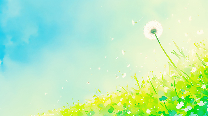 JPG 식물 꽃 컬러 잎 일러스트 자연 하늘 생명 바람 날씨 씨앗 풍경 초원 파란색 햇빛 환경 봄 민들레 민들레홀씨 국내일러스트 AI일러스트 AI콘텐츠 자연요소 계절 태양 생태계 파일형식