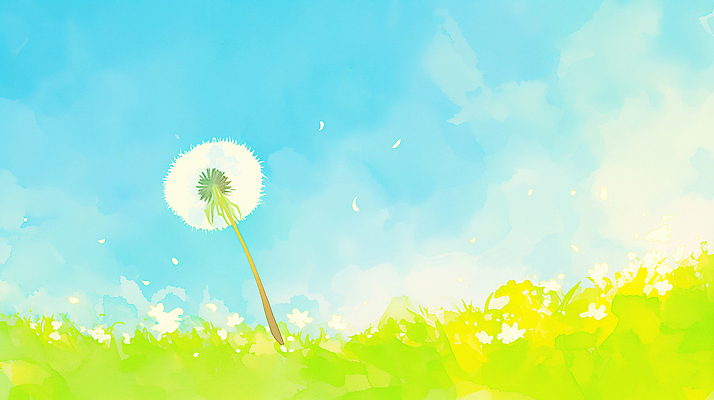 JPG 식물 꽃 잎 일러스트 자연 생명 바람 씨앗 풍경 초원 초록색 여름 파란색 햇빛 농장 평화 봄 민들레 민들레홀씨 드넓은 뷰티풀 국내일러스트 AI일러스트 AI콘텐츠 자연요소 계절 컬러 컨셉 농업 날씨 태양 생태계 파일형식