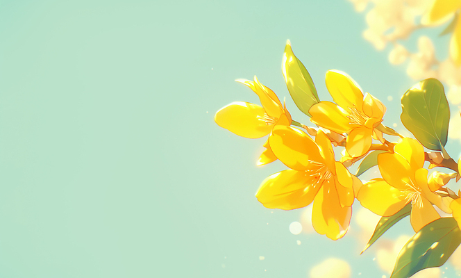 JPG 식물 꽃 컬러 백그라운드 잎 일러스트 자연 하늘 생명 밝음 햇빛 노란색 봄 개나리 뷰티풀 생동감 국내일러스트 AI일러스트 AI콘텐츠 계절 태양 생태계 파일형식