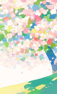 JPG 나무 공원 꽃잎 꽃 길 컬러 일러스트 자연 하늘 바람 나뭇잎 풍경 초록색 봄 벚꽃 눈부심 국내일러스트 AI일러스트 AI콘텐츠 자연요소 식물 계절 공공시설 잎 날씨 생태계 파일형식