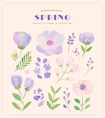 모양 PSD 식물 라이프스타일 디자인 꽃 예술 컬러 스티커 잎 일러스트 도안 자연 수채화 그래픽 장식 봄 표현 오브젝트 벽장식 창작 국내일러스트 계절 생활 생태계 파일형식