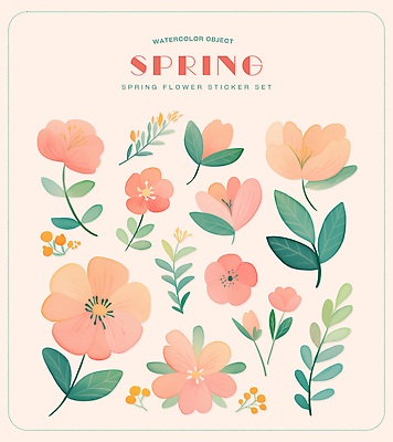 PSD 식물 캐릭터 디자인 꽃 예술 컬러 스티커 패턴 일러스트 자연 수채화 주택 그래픽 장식 세트 정원 봄 공예 소재 뷰티풀 국내일러스트 계절 무늬 취미 건물 생태계 파일형식