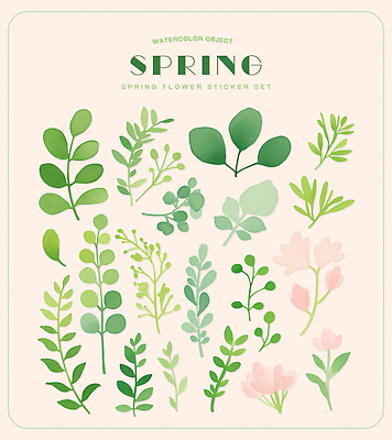 PSD 식물 디자인 꽃 예술 분홍색 컬러 스티커 잎 패턴 일러스트 자연 문구용품 수채화 아이디어 그래픽 장식 디지털 봄 페이지 창작 국내일러스트 계절 컨셉 무늬 오브젝트 생태계 파일형식