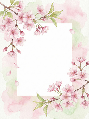 JPG 식물 디자인 꽃잎 꽃 포스터 예술 분홍색 컬러 백그라운드 일러스트 자연 생명 수채화 프레임 풍경 장식 여름 봄 벚꽃 힐링 뷰티풀 국내일러스트 AI일러스트 AI콘텐츠 계절 생태계 파일형식