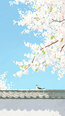 JPG 나무 동물 꽃 문화 일러스트 자연 하늘 지붕 한국 앉기 풍경 야외 일상 파란색 고양이 봄 벚꽃 시골 국내일러스트 AI일러스트 AI콘텐츠 식물 계절 아시아 컬러 포유류 모션 라이프 반려동물 생태계 파일형식