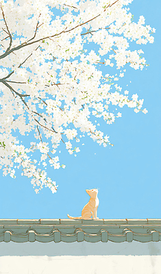 식물 시선 계절 꽃 아시아 컨셉 포유류 모션 라이프 반려동물 생태계 파일형식 고양이 벚꽃 하늘 나무 지붕 봄 컬러 자연 동물 앉기 응시 평화 일상 풍경 한국 백그라운드 야외 JPG 국내일러스트 일러스트