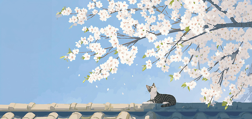 JPG 나무 동물 꽃잎 예술 일러스트 자연 지붕 날씨 앉기 풍경 일상 귀여움 고양이 봄 벚꽃 먹이 주위 놀기 국내일러스트 AI일러스트 AI콘텐츠 식물 계절 꽃 컨셉 포유류 모션 라이프 반려동물 생태계 파일형식