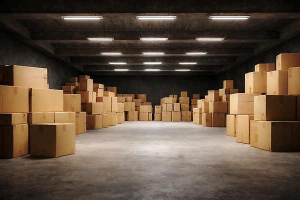 JPG 편집이미지 포장 조명 바닥 상자 어둠 공간 짐 상품 종이상자 배열 창고 오브젝트 저장 정리 물류 편집실사 AI포토 AI콘텐츠 CG 파일형식