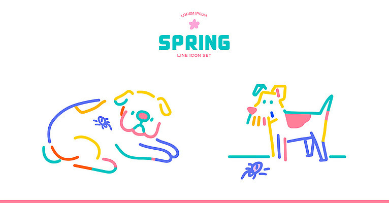 동물 행복 컬러 일러스트 놀이 서기 귀여움 봄 종 개 강아지 그림 놀기 동물그림 국내일러스트 AI파일 계절 감정 컨셉 포유류 모션 반려동물 파일형식 벡터