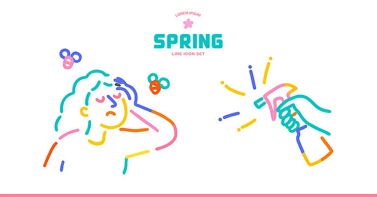 손 여자 컬러 일러스트 표정 그래픽 머리 봄 뿌리기 향수 감싸기 불편함 국내일러스트 AI파일 계절 모션 사람 신체부위 화장품 감각 파일형식 벡터