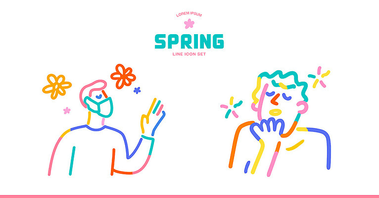 디자인 꽃 선 컬러 일러스트 모션 마스크 사람 세트 봄 표현 인사 그림 국내일러스트 AI파일 식물 계절 예절 파일형식 벡터
