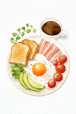 JPG 접시 커피 음식 빵 토마토 채소 과일 일러스트 식재료 재료 아침 수채화 요리 계란 식사 아침식사 주식 햄 브런치 아보카도 홈카페 국내일러스트 AI일러스트 AI콘텐츠 주간 식기 음료 육류 금융 알 카페 파일형식