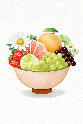 JPG 모양 그릇 꽃 예술 컬러 과일 일러스트 자연 딸기 포도 수채화 농장 정원 아침식사 자몽 향기 브런치 라임 정물화 홈카페 국내일러스트 AI일러스트 AI콘텐츠 식물 식기 농업 식사 카페 그림 생태계 냄새 파일형식