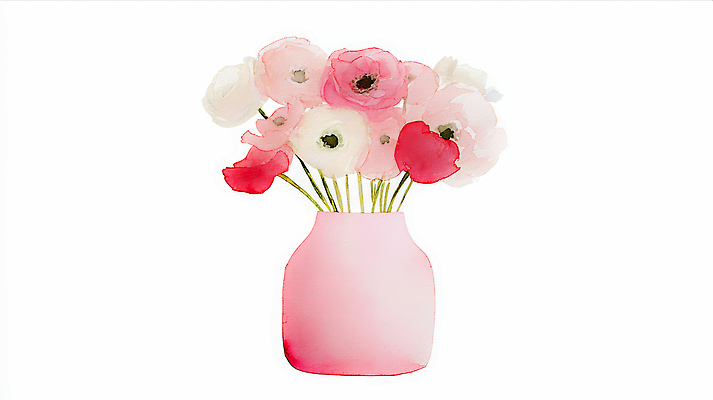 JPG 모양 식물 디자인 꽃잎 꽃 화초 예술 분홍색 컬러 꽃다발 일러스트 자연 수채화 장식 꽃병 중앙 배열 뷰티풀 생화 스타일 국내일러스트 AI일러스트 AI콘텐츠 생태계 파일형식