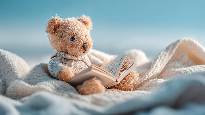 인형 사람 파란색 감각 CG 파일형식 곰인형 책 독서 담요 부드러움 아기 놀이 장난감 편안함 백그라운드 하늘색 따뜻함 취미 어린이 편집실사 JPG 편집이미지