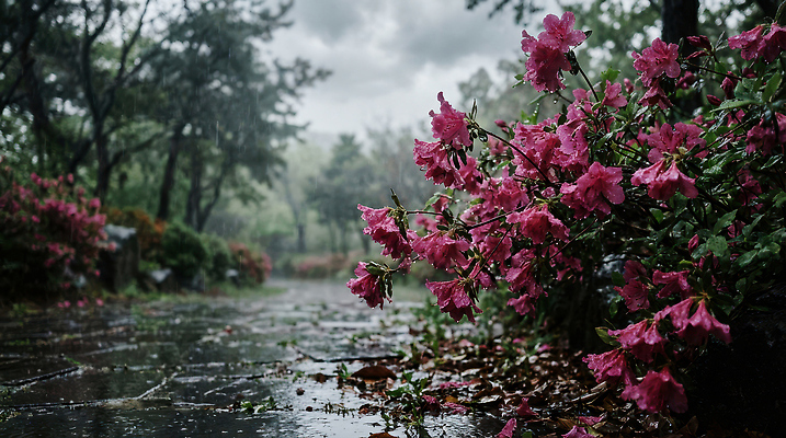 JPG 나무 식물 편집이미지 꽃 분홍색 컬러 자연 거리 풍경 물 정원 진달래 집중 조경 편집실사 AI포토 AI콘텐츠 자연요소 컨셉 CG 생태계 파일형식