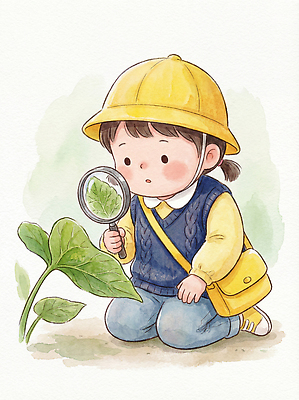 JPG 식물 교육 어린이 잎 일러스트 모션 자연 돋보기 실험 학습 환경 정원 유치원 유치원생 탐험 관찰 체험학습 오브젝트 호기심 유치원복 국내일러스트 AI일러스트 AI콘텐츠 옷 감정 컨셉 사람 체험 생태계 파일형식