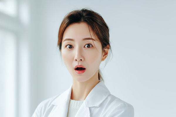 감정 컬러 컨셉 표정 사람 신체부위 의료진 CG 파일형식 여자 의사 놀람 흰색 옷 집중 입 순간 이야기 얼굴 긴장 편집실사 JPG 편집이미지 의료성형뷰티