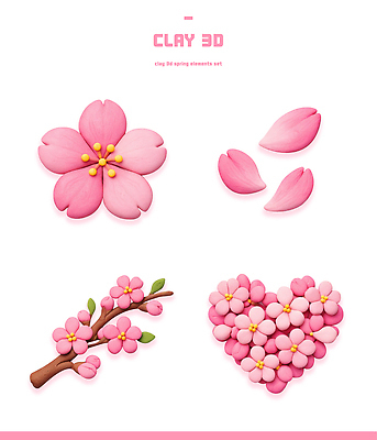 PSD 편집이미지 꽃잎 꽃 예술 분홍색 취미 장식 3D 모형 봄 벚꽃 나뭇가지 작품 만들기 점토 조형 창작 편집3D 나무 식물 계절 컬러 모션 미술 디지털합성 파일형식