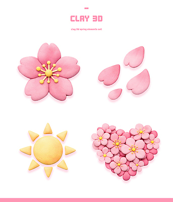 PSD 편집이미지 디자인 꽃잎 꽃 어린이 분홍색 장식 태양 3D 봄 벚꽃 하트 공예 오브젝트 점토 수공예 프로젝트 편집3D 자연요소 모양 식물 계절 컬러 사람 취미 디지털합성 파일형식