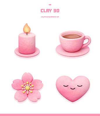 모양 PSD 편집이미지 디자인 꽃 음료 예술 분홍색 초 장식 컵 봄 벚꽃 하트 오브젝트 만들기 부드러움 점토 편집3D 식물 식기 계절 컬러 모션 3D 감각 파일형식