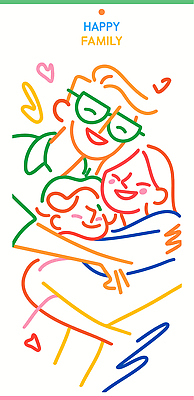 행복 감정 라인일러스트 일러스트 가족 관계 포옹 함께함 따뜻함 사랑 웃음 사람 기쁨 표현 시간 그림 장면 친척 소통 국내일러스트 AI파일 컨셉 안기 표정 파일형식 벡터