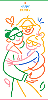 캐릭터 행복 감정 컬러 라인일러스트 일러스트 가족 포옹 사랑 웃음 사람 친구 기쁨 만남 표현 시간 즐거움 그림 연대 상호작용 국내일러스트 AI파일 컨셉 관계 안기 표정 파일형식 벡터