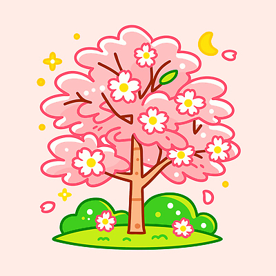 나무 계절 공원 꽃 별 컬러 일러스트 자연 생명 따뜻함 풍경 초록색 소풍 봄 벚꽃 달 그림 국내일러스트 AI파일 자연요소 식물 공공시설 야외활동 생태계 파일형식 벡터