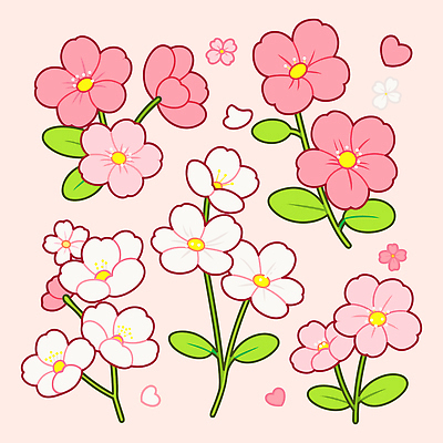 식물 디자인 꽃잎 꽃 분홍색 컬러 백그라운드 잎 패턴 일러스트 자연 장식 여름 봄 벚꽃 흰색 원형 스케치 꽃봉오리 화사함 수국 초봄 국내일러스트 AI파일 도형 계절 컨셉 무늬 미술 생태계 파일형식 벡터