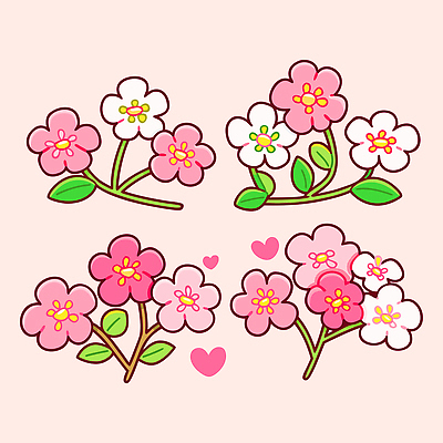 식물 디자인 꽃잎 꽃 화초 예술 분홍색 컬러 백그라운드 잎 패턴 일러스트 자연 사랑 장식 봄 벚꽃 흰색 꽃봉오리 그림 단순화된 국내일러스트 AI파일 계절 감정 무늬 생태계 파일형식 벡터