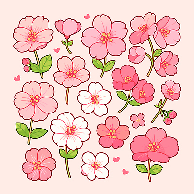 식물 디자인 꽃잎 컬러 잎 꽃무늬 일러스트 봄꽃 자연 생명 장식 봄 벚꽃 그림 심플 장면 화사함 국내일러스트 AI파일 계절 꽃 컨셉 무늬 생태계 파일형식 벡터