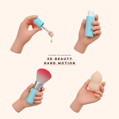 PSD 편집이미지 손 디자인 손짓 화장 뷰티 3D 화장품 도구 붓 스펀지 뷰티풀 편집3D 모션 신체부위 디지털합성 파일형식