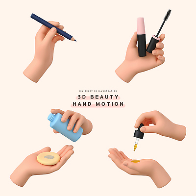 PSD 편집이미지 손 컬러 재료 손짓 화장 뷰티 연필 화장품 상품 마스카라 스킨케어 기본 편집3D 모션 학용품 신체부위 필기구 3D 파일형식